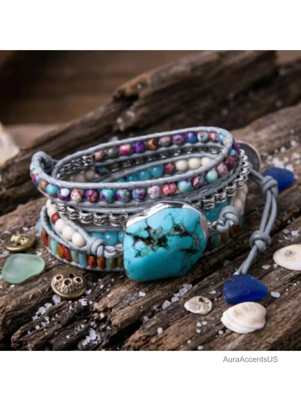 Boho Handmade Wrap Leather Tube Crystal Stone Bracelet for Women